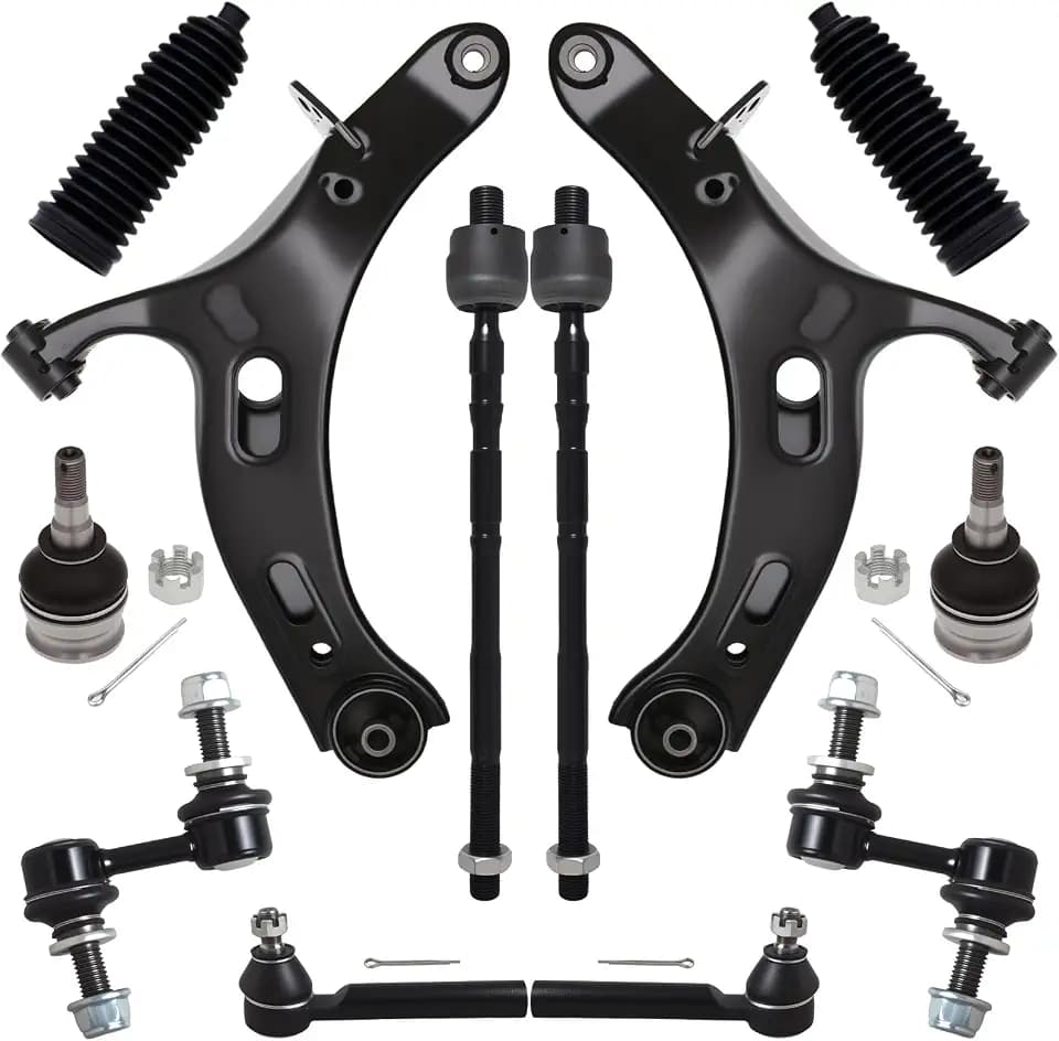 AUQDD 12Pcs Front End Suspension Kit Fit For 2010-2014 Su-baru Legacy, 2 Lower Control Arm 2 Ball Joint 2 Sway Bar Link 4 Outer & Inner Tie Rod End (# 522-831 522-832 543-650 K750422 ES3712 K9513)