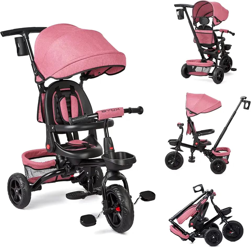 Garvee Baby-Dreirad, skalierbar, 6-in-1, Dreirad, skalierbar, 10 Monate bis 5 Jahre, bis zu 25 kg, Fahrrad Kinderwagen für Babys, mit Sonnenblende, 360° drehbarer Sitz, Pedal