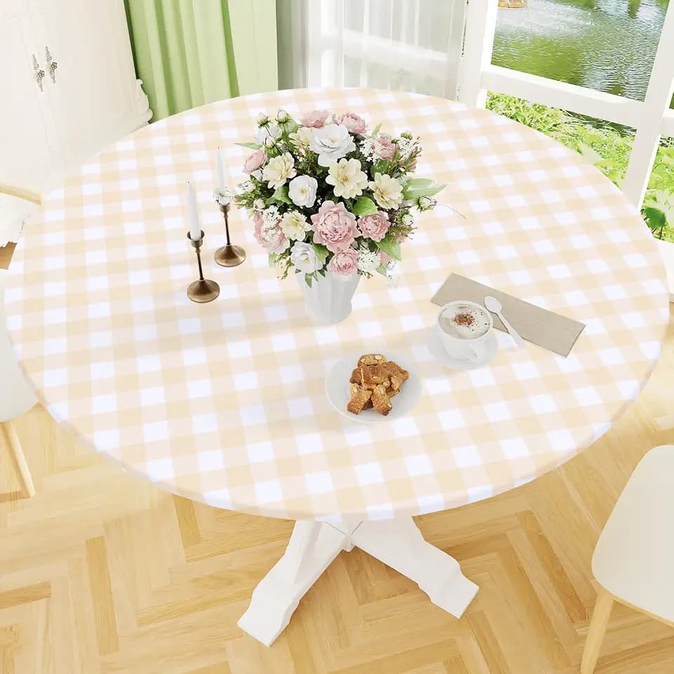 Smiry 36"-44" Picnic Table Cloth, Flannel Backed Vinyl Fitted Tablecloths