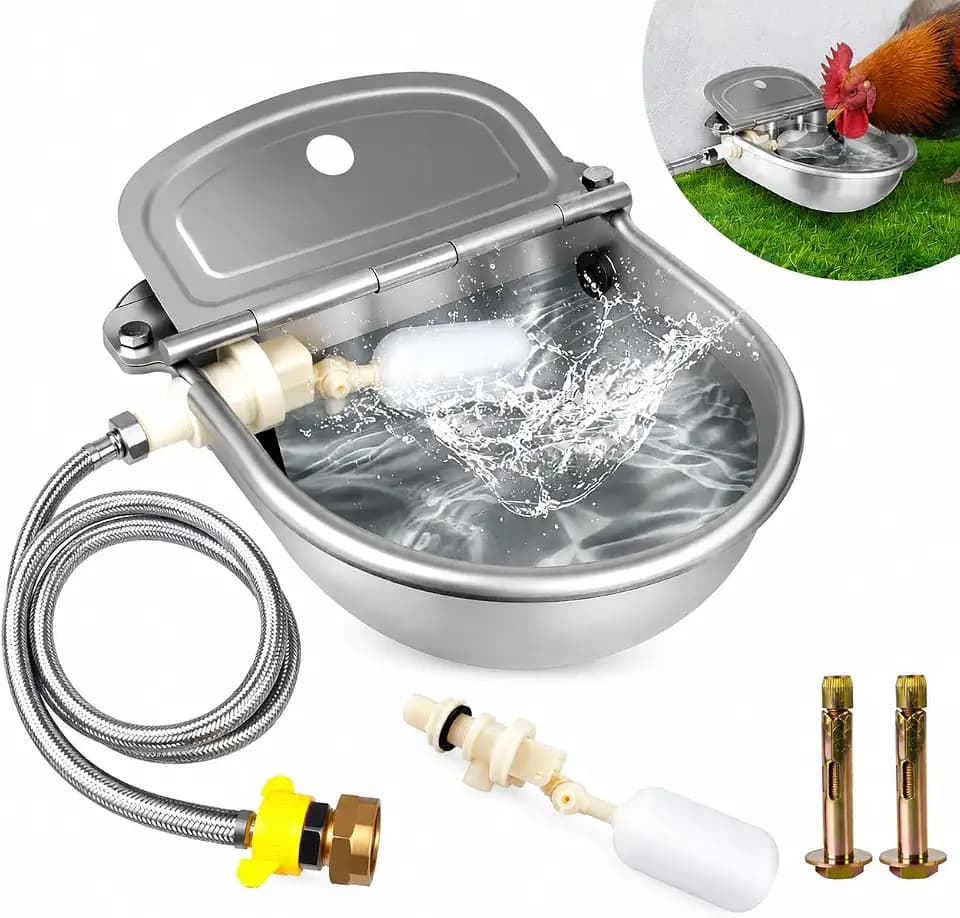 Automatic Chicken Waterer, 304 Steel Float Valve Poultry Water Dispenser