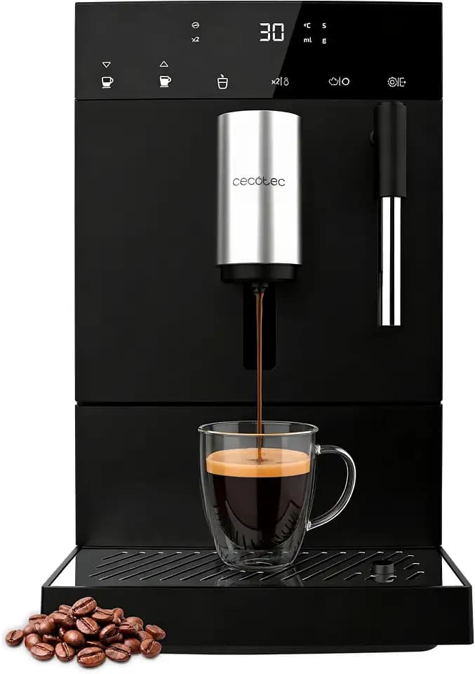 Cecotec Kaffeevollautomat Cremmaet Compact Elite, 19 Bar Pumpendruck, Thermoblock-System, Plug&Play-Taste, Milchaufschäumer, für Kaffeebohnen, 120 g Bohnenbehälter, 1,1 L Tank