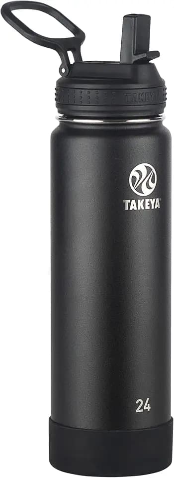 Takeya 24 oz Actives Stainless Steel Water Bottle with Straw Lid – Leakproof, Double-Wall Insulated, Keeps Drinks Cold 24 hrs/Hot 12 hrs, BPA-Free, Powder-Coated, Gym & Travel, Onyx