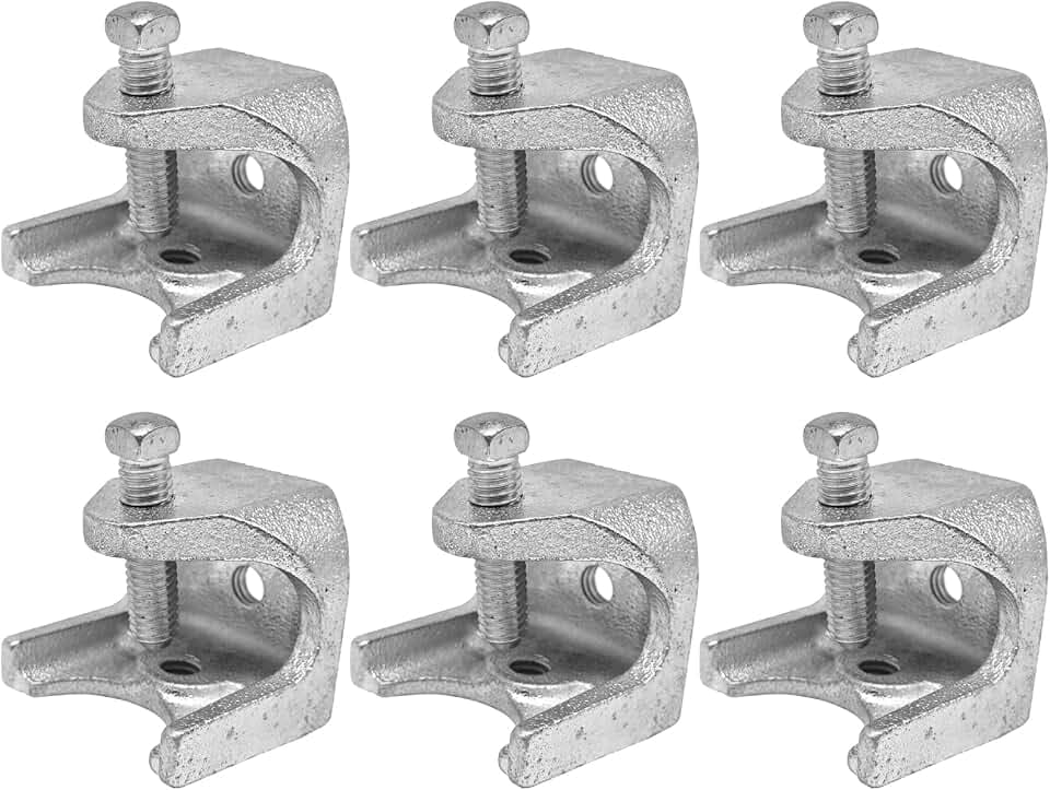 6-Piece Malleable Iron Beam Clamp for Rod Support – Zinc Plated for Rust Resistance – 7/8" Jaw Opening – Compatible with 1/2”-13 Set Screws and 3/8”-16 – Max Load 300 lbs