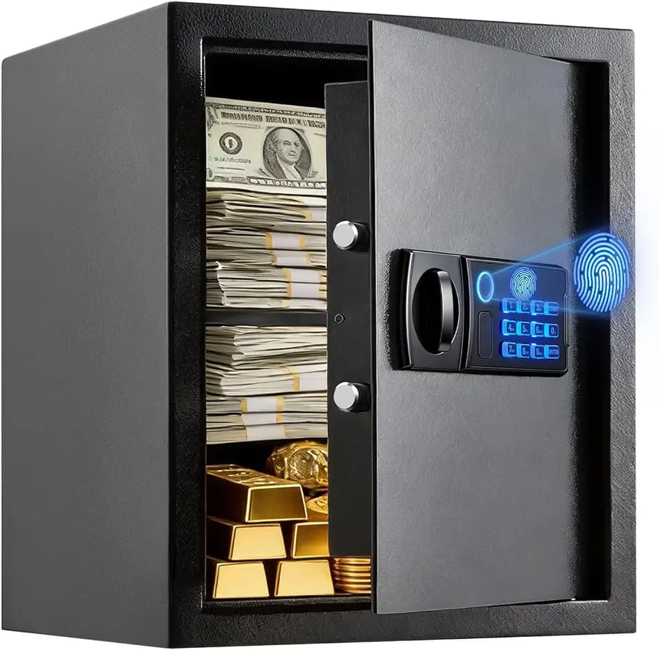 Steel Safe Box with Fingerprint Lock,Anti-Theft Digital Security Safe Box with Fireproof Bag, Smart Alert System & Removable Shelf,for Documents Money Valuables(16.5"h x 12.2"d x 13.78"w)