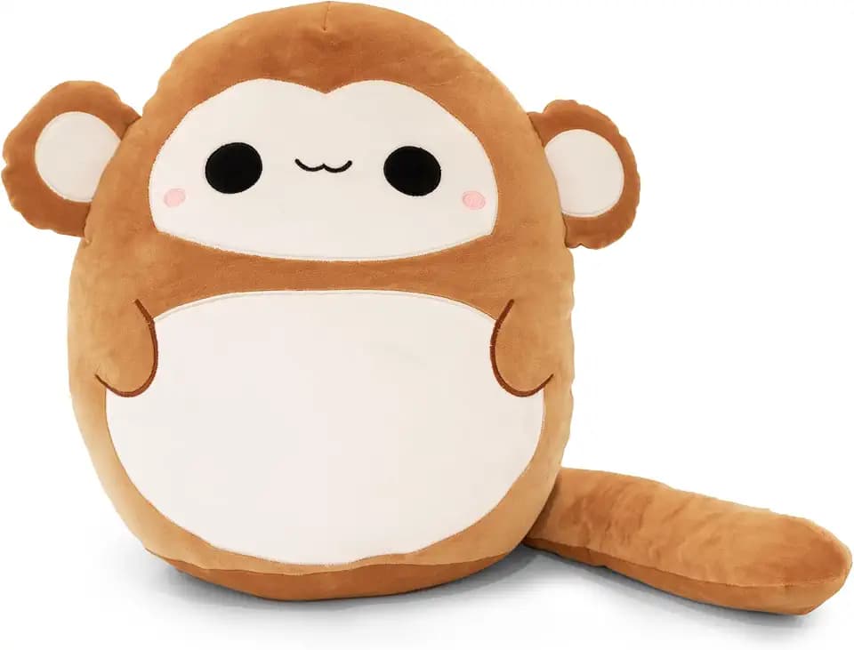 Snuggaboos Jumbo 17 Inch Mia The Monkey Plush Squish Pillow Original: Super Soft Cute Stuffed Animal Toy with Extra Long Tail - Perfect Plushie Gift for Kids, Adults and Baby
