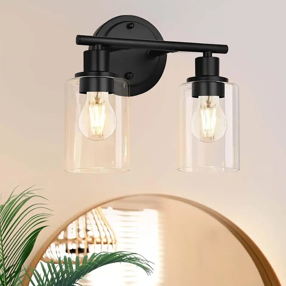 2-light Black Bathroom Vanity Light Over Mirror Sink Black Wall Light