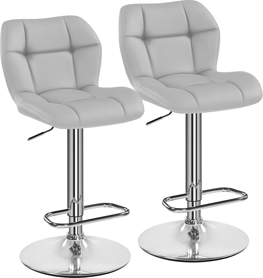 Yaheetech Barhocker, höhenverstellbar, modern, aus Kunstleder und Metall, hohe Tragkraft 136 kg, 44 × 50,5 × 89 cm, Hellgrau, 2 Stück