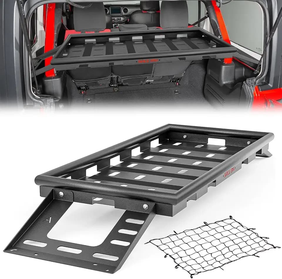 YZONA Rear Trunk Cargo Rack Basket Tray with EVA Foam Compatible for 2007-2026 Jeep Wrangler JK JKU & JL JLU Unlimited 4 Door Hardtops, Interior Storage Luggage Carrier Shelf (Heavy Duty 350 LBS)