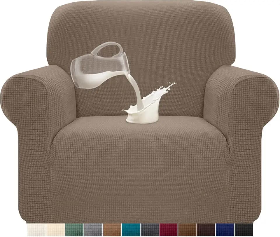 Granbest Stretch Wasserdicht Sofabezug 1 Stück Sofahusse Spandex Jacquard Elastische Couchbezug mit Anti-Rutsch-Schaumstoffe (1 Sitzer, Kamel)