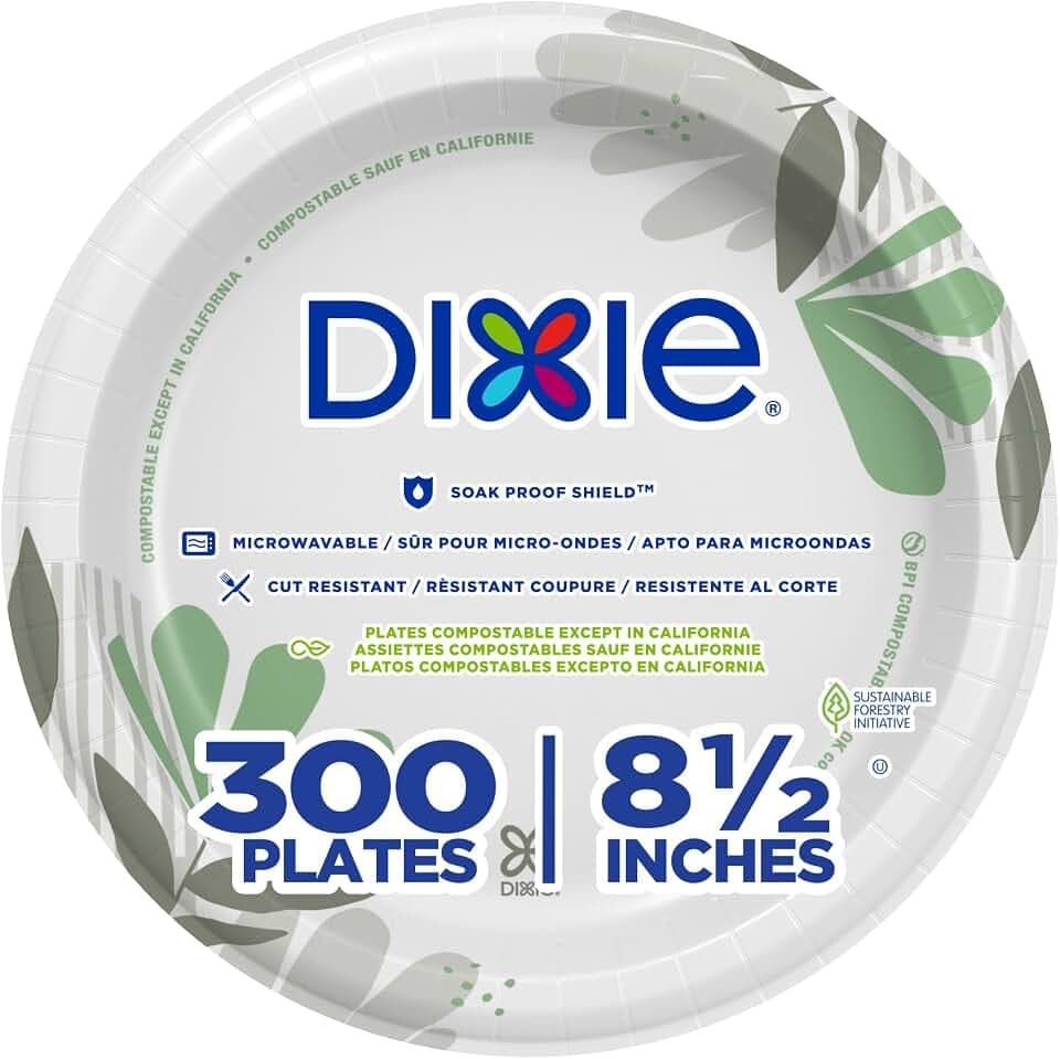 Dixie 8 1/2 Inch Medium-Weight Disposable Paper Plates, Pathways, 300 Count, Bulk Case, 6 Packs/50 Count Per Pack, (Georgia-Pacific #UX9P300)