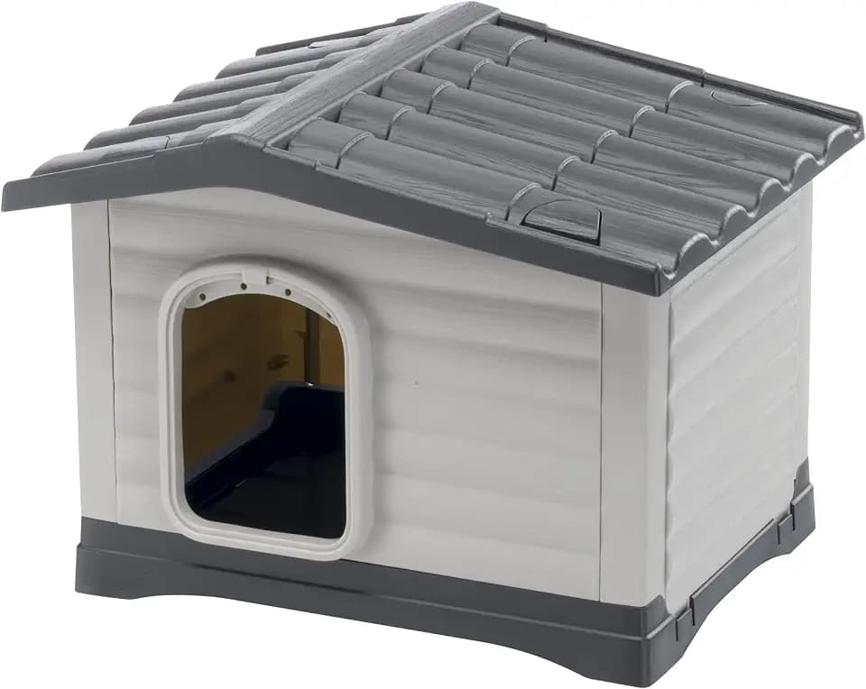 Ferplast Hundehütte DOGVILLA 60 SE, Hundehütte Outdoor, Hundehaus, Boden zum Abtropfen, Isolierender Boden, Abnehmbares Dach, Lüftungsgitter, Recycelter Kunststoff, 58 x 48 x H 44 cm