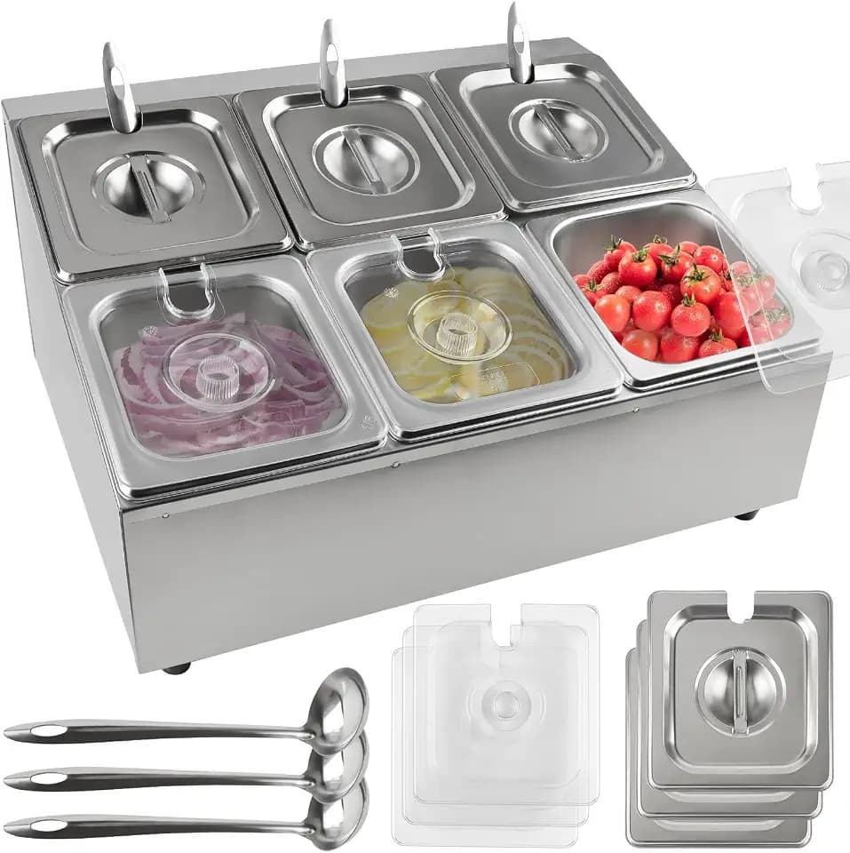 6 Pans Spice Rack Shelf 2 Row Stainless Steel Bar Garnish Serving
