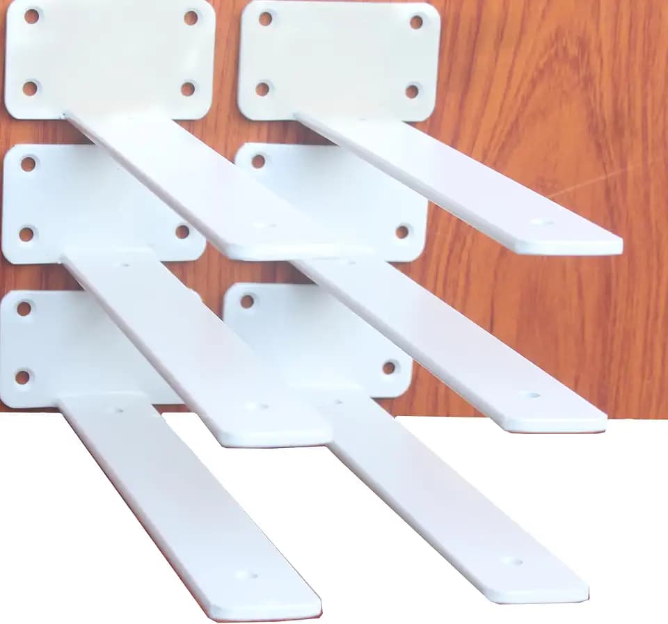 6 Pack - 8 inch White Hidden L Shelf Bracket (1/5 Inch Thicked) Iron Floating Shelf Brackets Rustic Industrial Metal Brackets for Shelf Support
