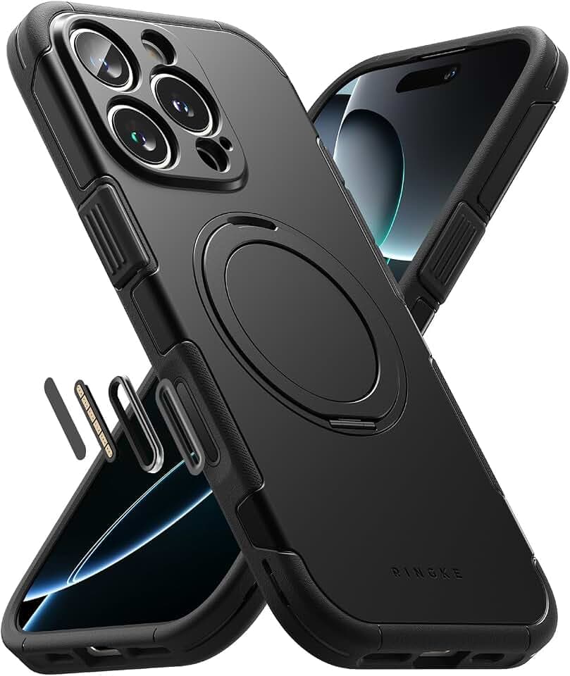 Ringke Alles Case für iPhone 16 Pro Max Hülle mit Kamera-Kontrollabdeckung, [360° Drehbarer Kickstand] Schlanke Robuste Stoßfeste Schutzhülle, Kompatibel mit Magsafe-Ladegerät/Zubehör - Black