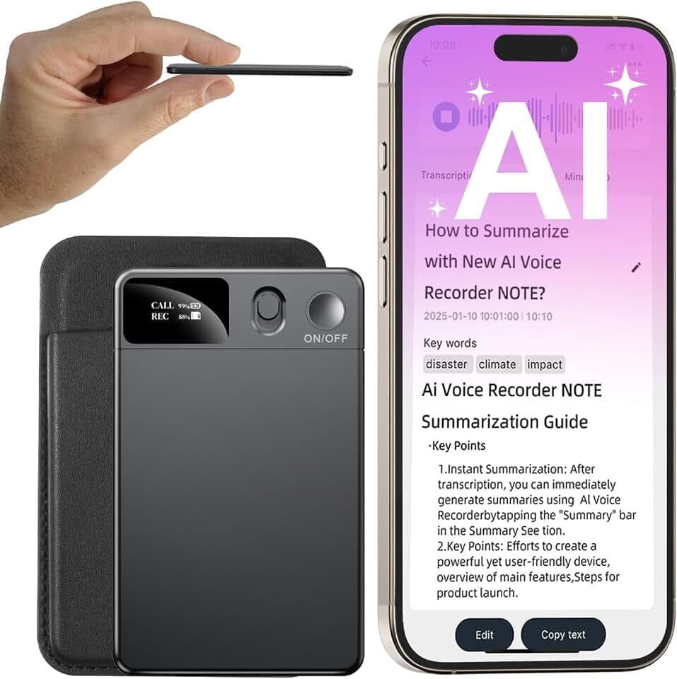 AI Voice Recorder with Case, Voice Recorder with Translation Function App Control, AI Transcription & Summary, 64GB Memory, Audio Recorder for Lectures, Meetings, Calls, Portable Recording Device