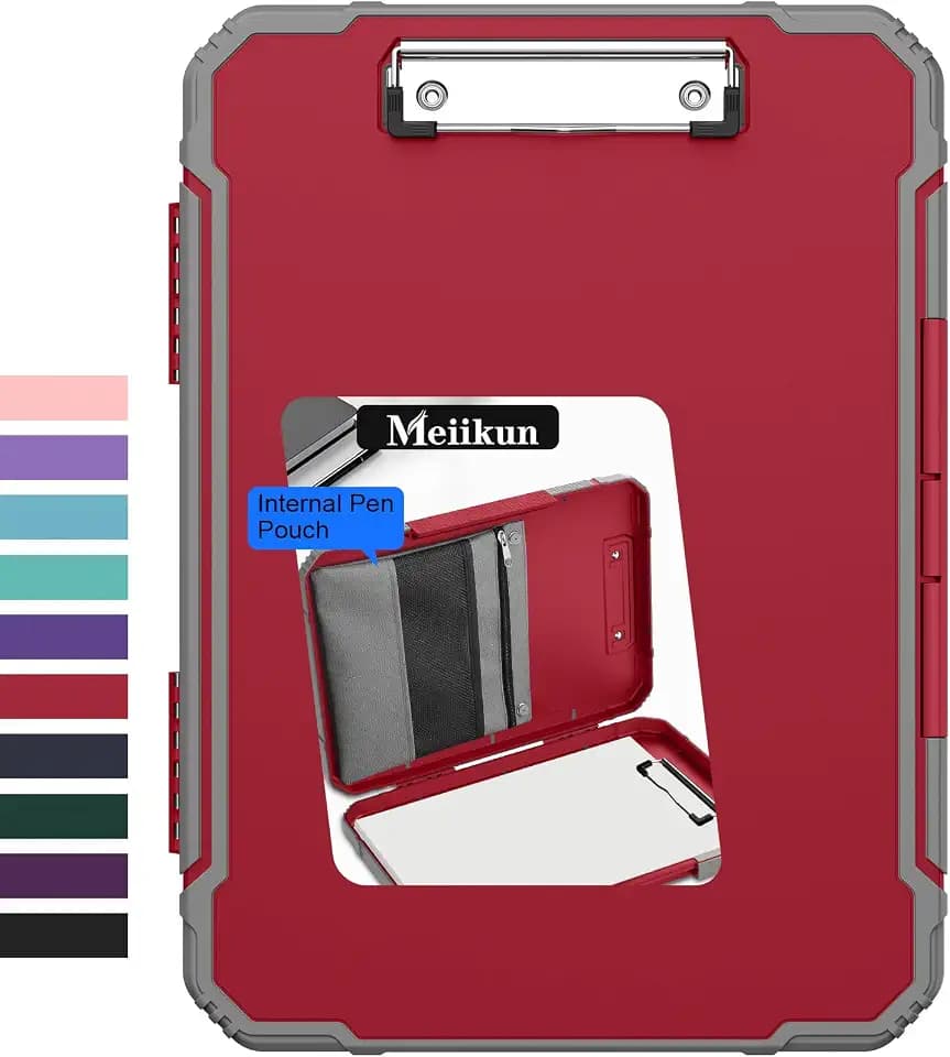 Meiikun Clipboard with Storage, Internal Pen Pouch, 8.5x11 Clipboards Red