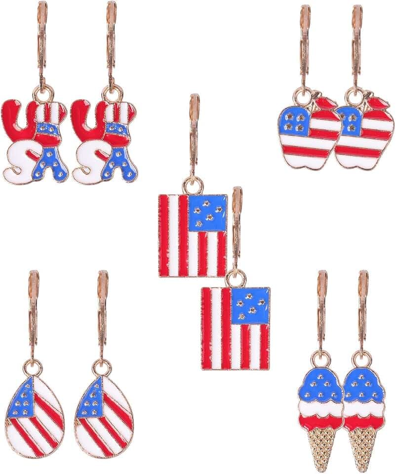 4th of July Earrings - Fourth of July Earrings, American Flag Earrings, Independence Day Themed, Stars and Stripes Design, Perfect Holiday Gift or Personal Accessory, Celebrate Freedom and Patriotism