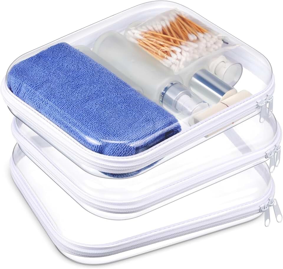 Hoolerry 3 Pcs Clear Hard Zipper Case Plastic Zipper Pouch, White, M