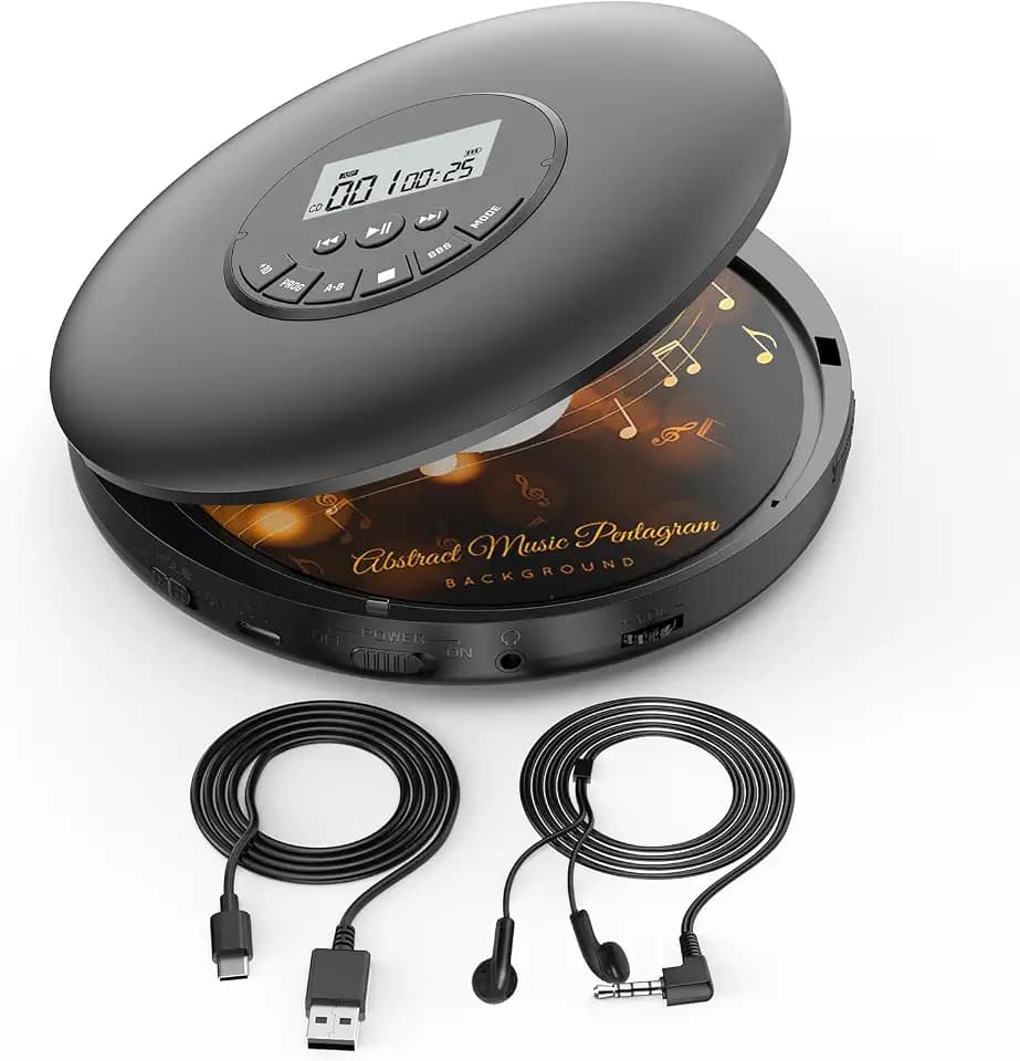 Arafuna Tragbarer Persönlicher CD Player | Anti-Skip & Programmierfunktion, Compact Discman unterstützt CD-R/CD-RW Wiedergabe für privates Musikhören
