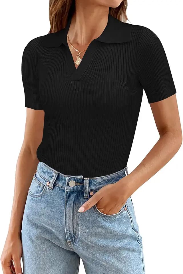 Ivicoer Womens V Neck Sweaters Dressy Casual Short Sleeve Sweater Slim Fit Lightweight Knit Tops