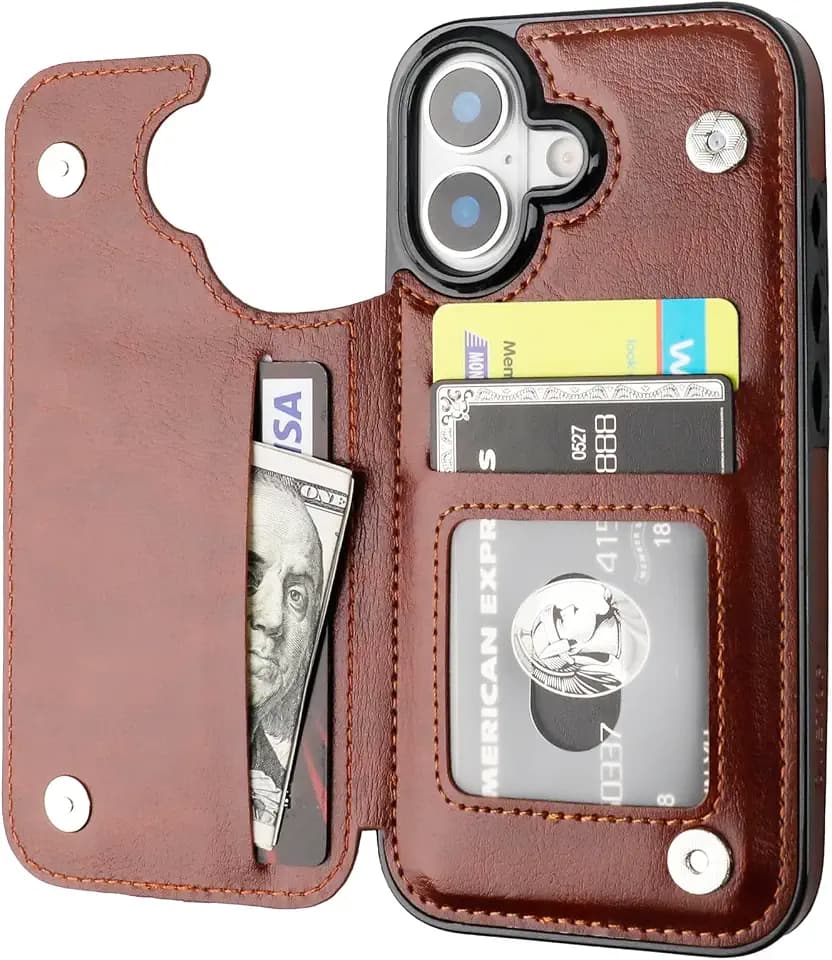 ONETOP for iPhone 17 Wallet Case with Credit Card Holder,Brown