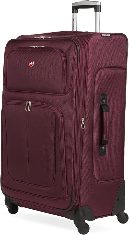 SwissGear Sion Softside Expandable Spinner Luggage Durable Lightweight Travel Suitcase, Merlot, Checked-Large