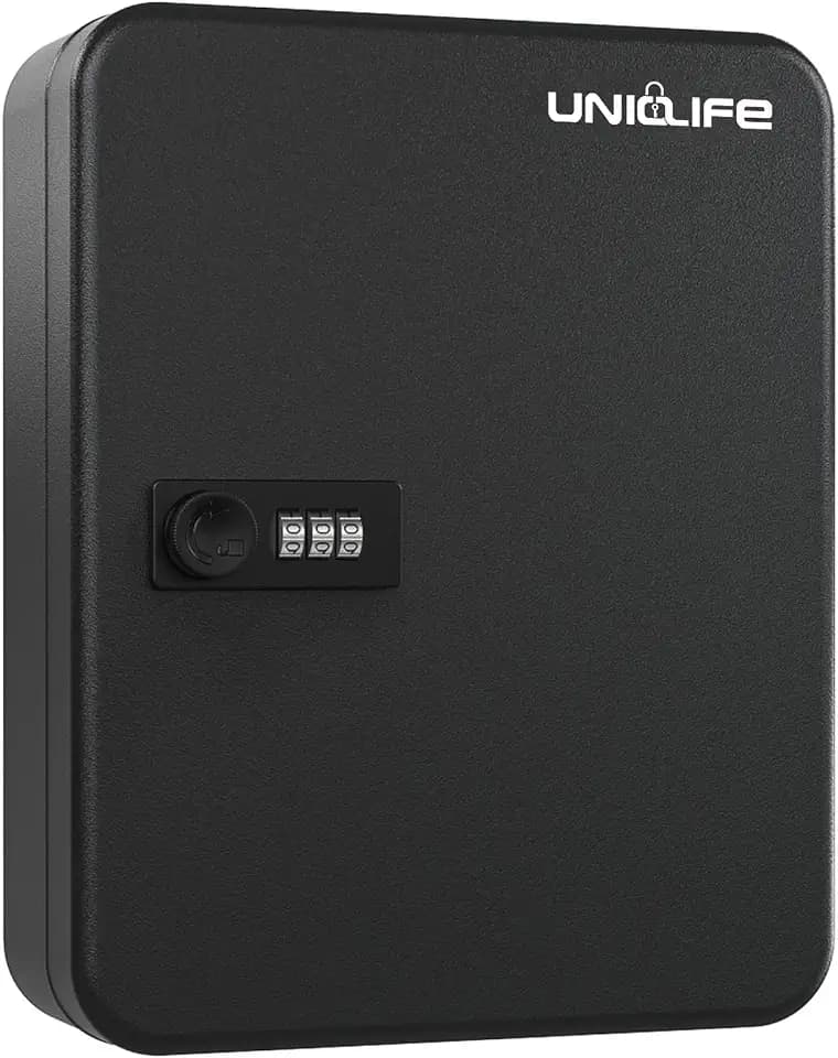 Uniclife Schlüsselschrank aus Stahl mit 48 Schlüsseln und Zahlenschloss, an der Wand befestigter Schlüssel-Organizer mit rücksetzbarem Code, digitaler Sicherheitsbox und 9 farbigen Schlüsselanhängern
