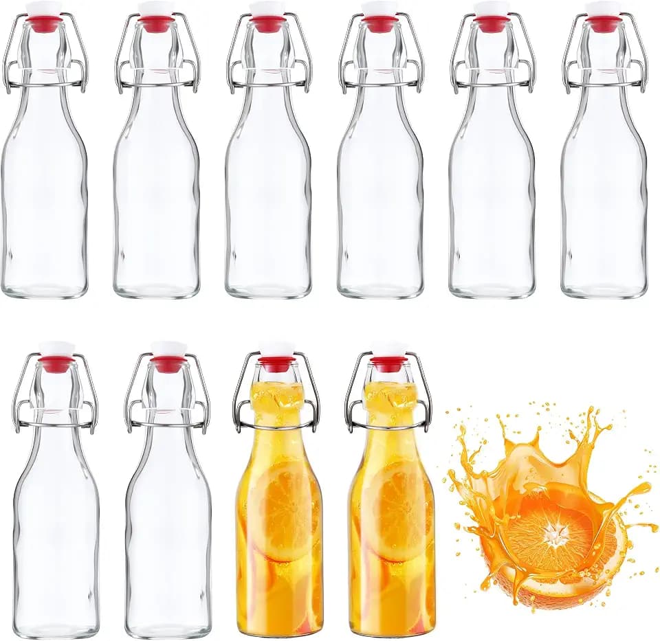 Nuangoo 10 Stück 250ml mit Bügelverschluss, Glasflaschen zum Befüllen,Kleine Flaschen zum Befüllen,Wiederverwendbare Flaschen zum Selbstbefüllen, für Saft, Öl & Essig