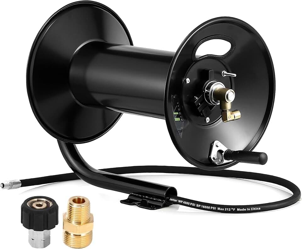 M MINGLE Pressure Washer Hose Reel 300ft x 3/8" / 500ft x 1/4", 4000 PSI