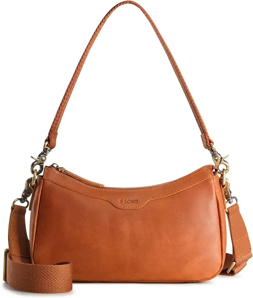 S-ZONE Small Leather Purse Shoulder Crossbody Hobo Bag Women 2 Straps