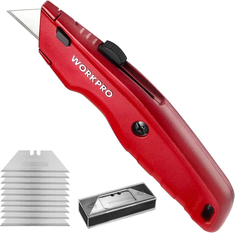 WORKPRO Premium Teppichmesser, Vollmetall, Rot