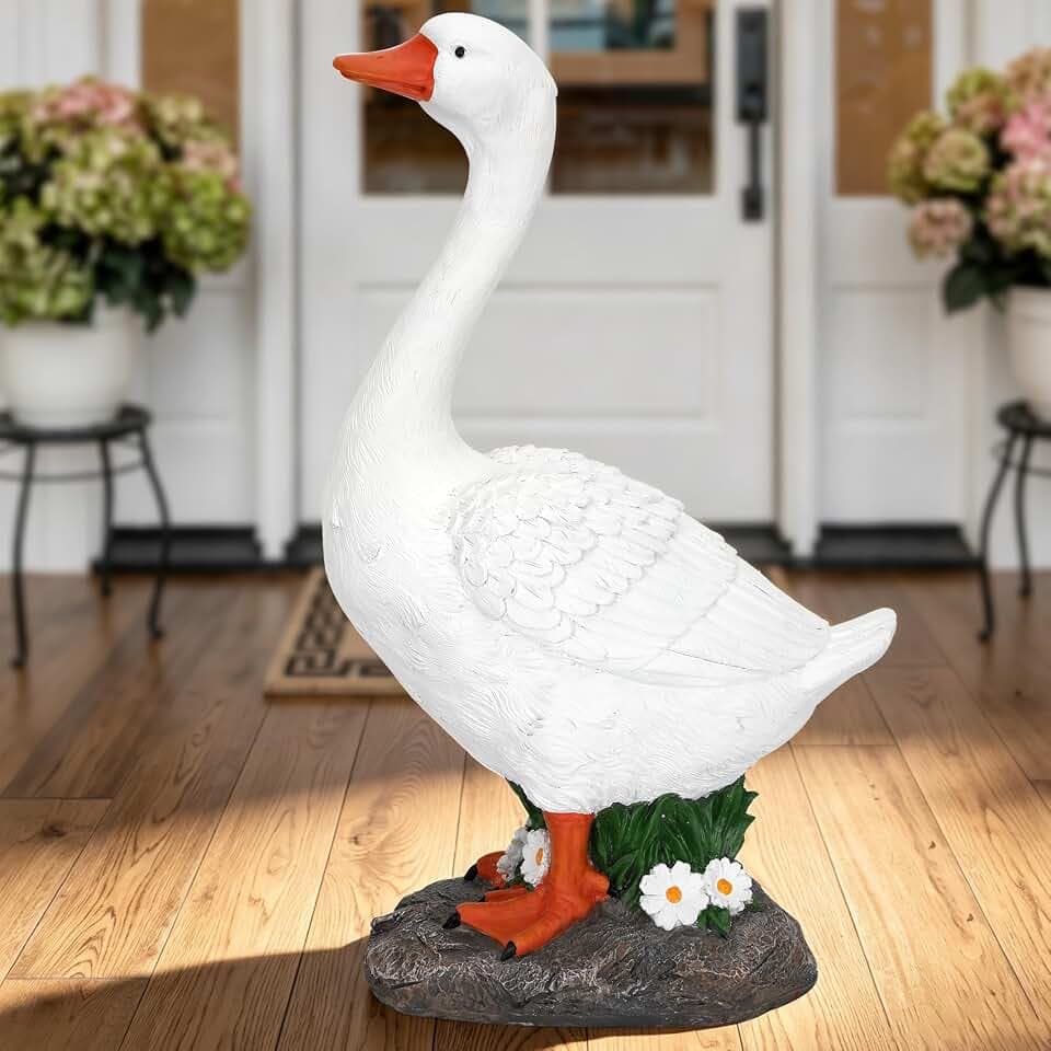Vikua 19" Large Porch Goose Statue, Hand-Painted Resin Outdoor Goose Decor
