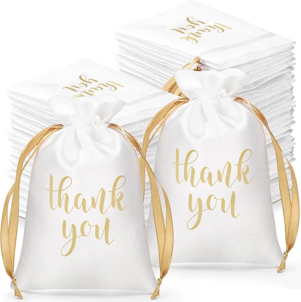 Roowest 6 x 9 Inch 100 Pcs Thank You Satin Gift Bags, White