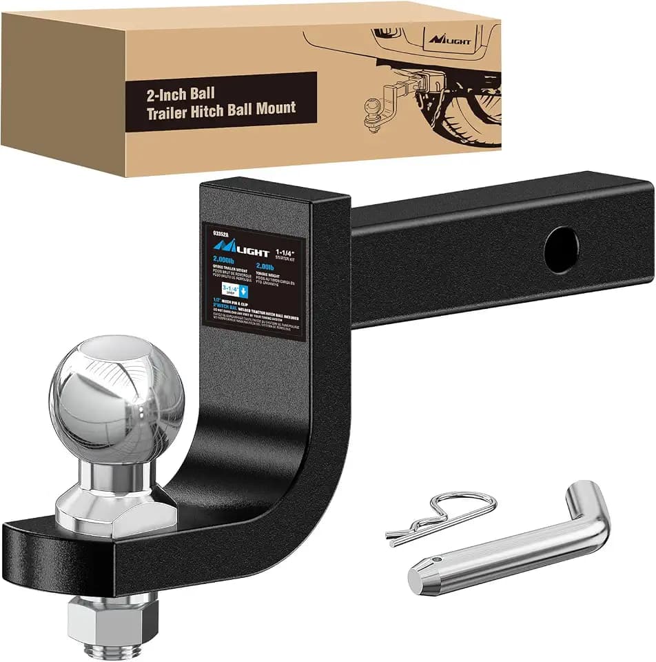 Nilight Trailer Hitch Ball Mount with 2-Inch Ball Fits 1-1/4 Inch Receiver