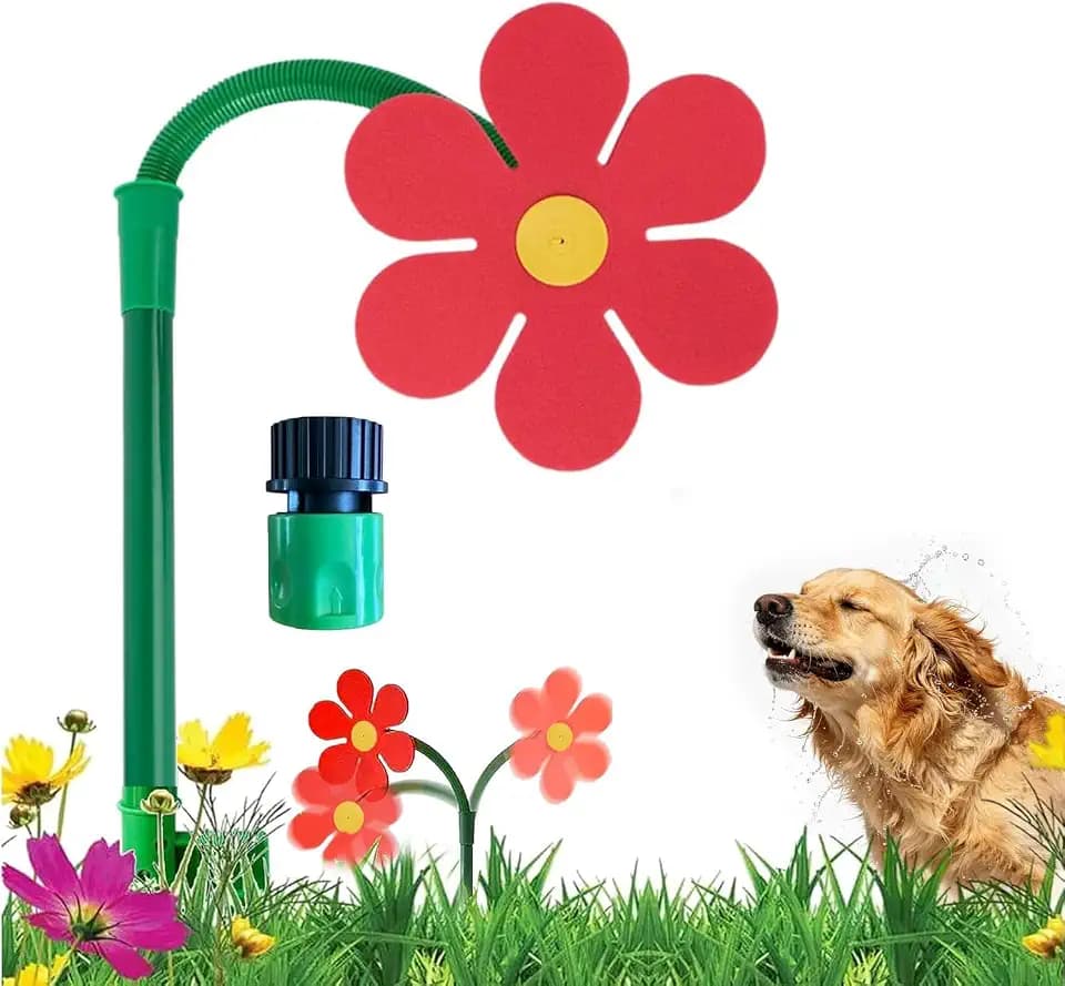 Crazy Daisy Sprinkler,360° Rotating Dancing Crazy Daisy Water Sprinkler for Lawn Garden, Funny Sunflower Water Sprinklers for Dogs Outdoor Play, Irrigation Tool for Yard Watering (Red)