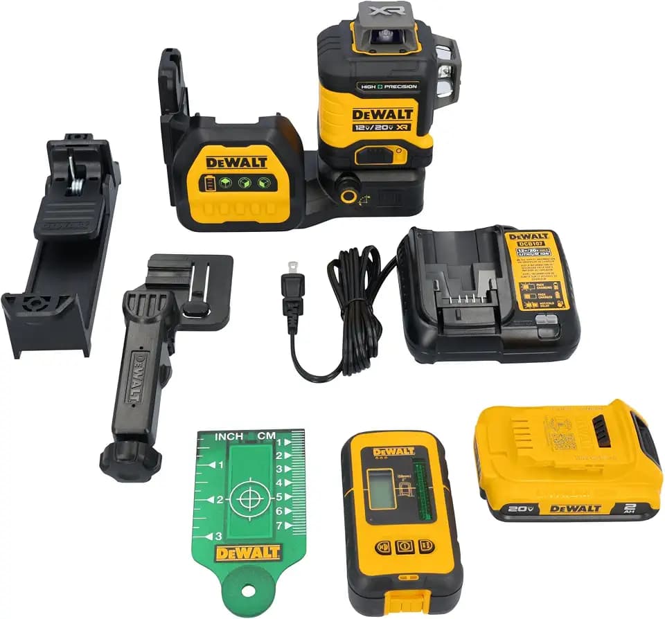 DEWALT 12V/20V MAX XR Line Laser, High Precision 3 X 360, Green, Battery and Charger Included (DCLE34033D1)