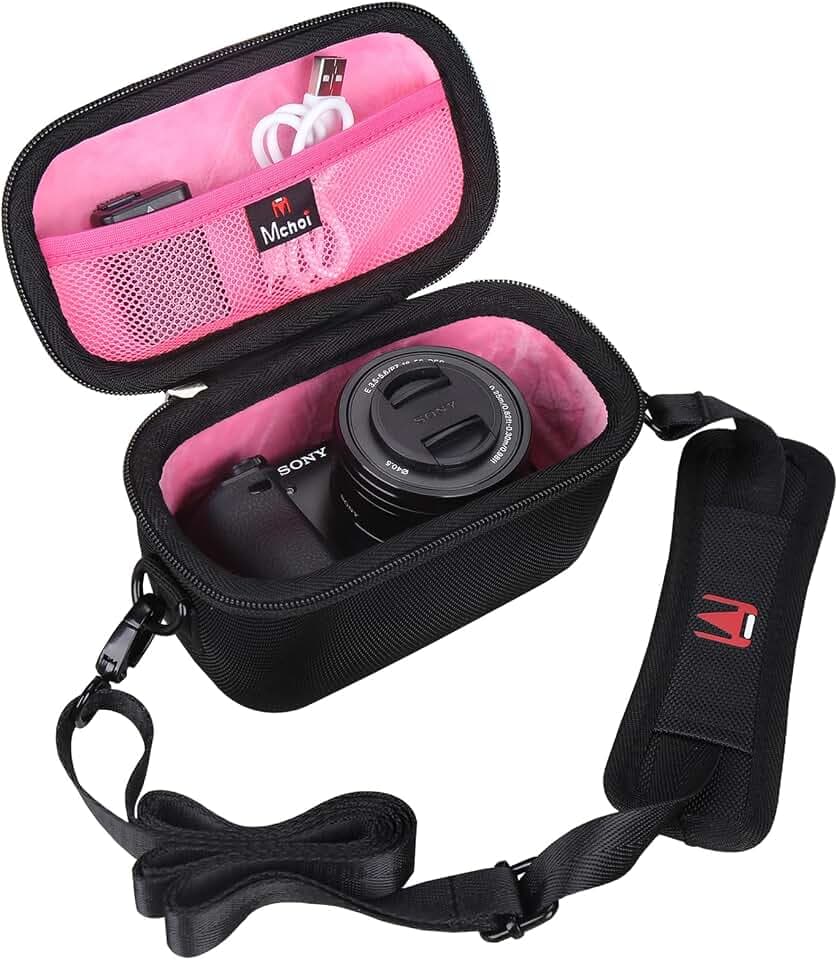 Mchoi Hard EVA Camera Case for Sony Alpha a6000 a6100 a6400, Black Pink