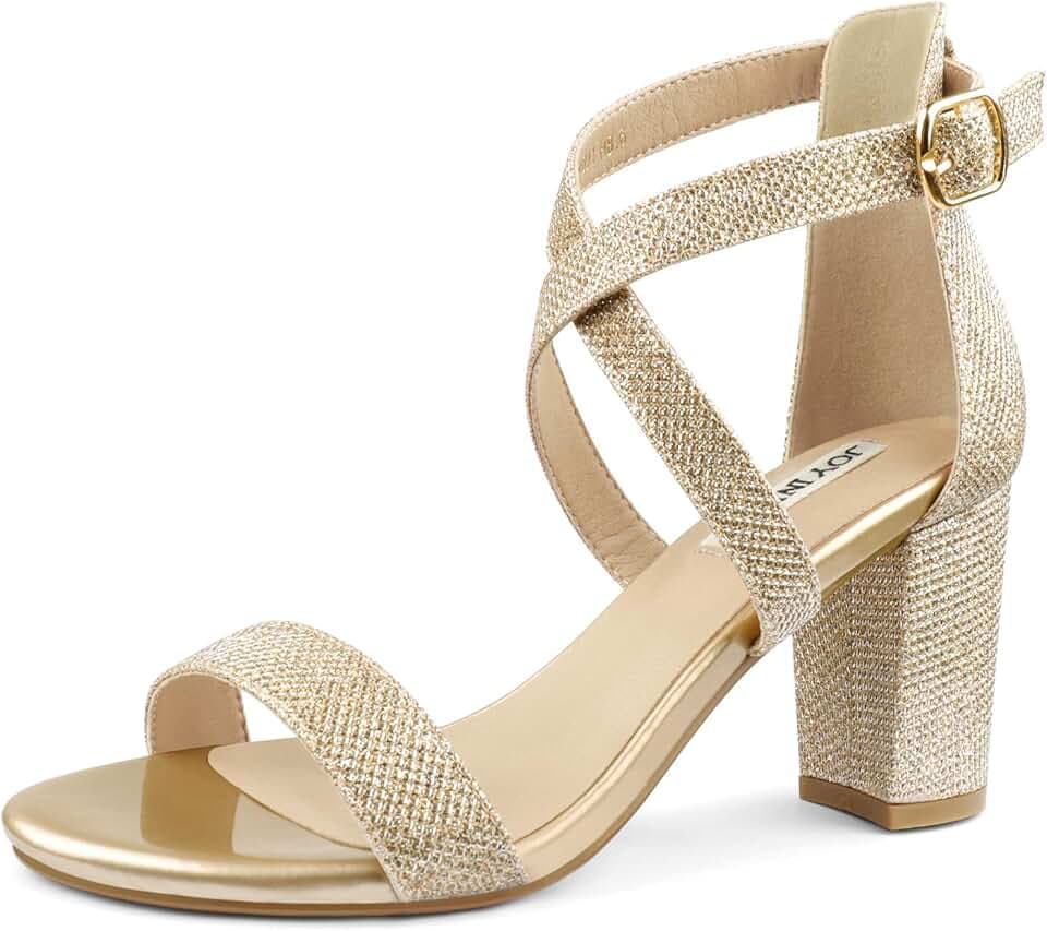 JOY IN LOVE Women's Chunky Block Heels Strappy Sandals