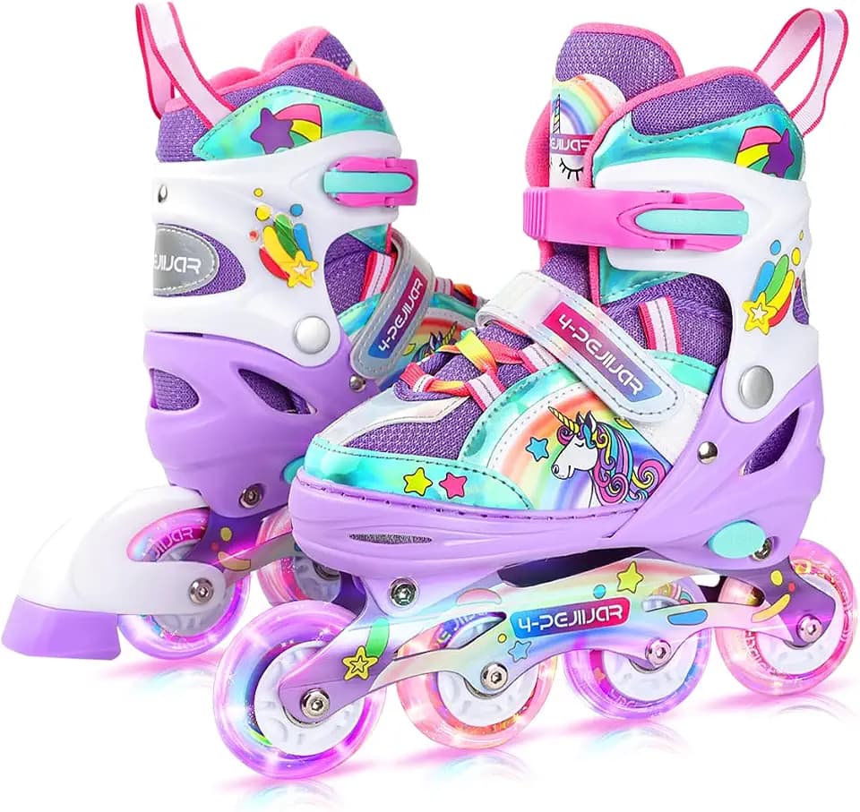 Einhorn Inliner für Mädchen Kinder Größen Verstellbar Regenbogen Inline Skates für Anfänger Teenager Weihnachts und Geburtstags Geschenke