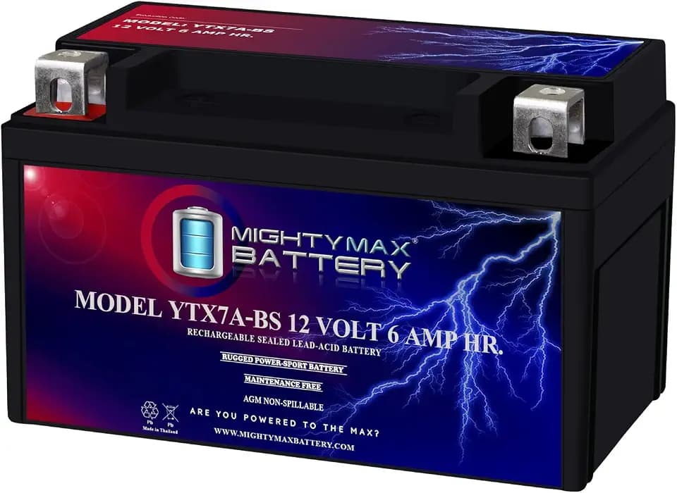Mighty Max Battery YTX7A-BS -12 Volt 6 AH, 105 CCA, Rechargeable Maintenance Free SLA AGM Motorcycle Battery