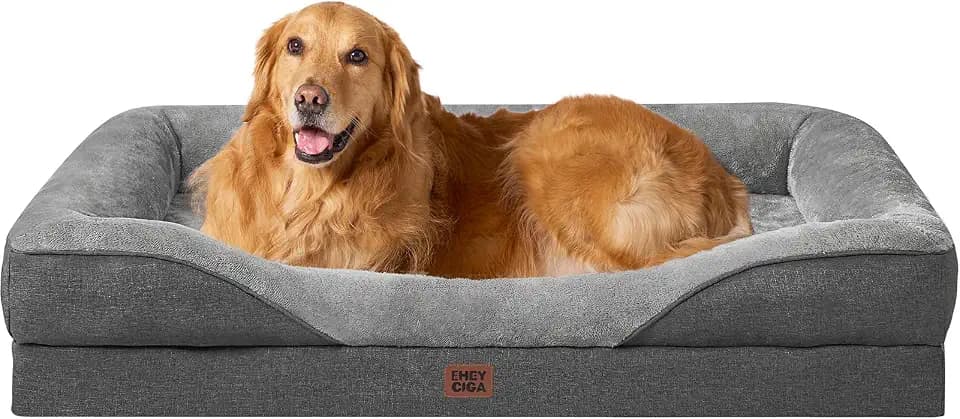 EHEYCIGA Orthopädisches Hundebett mit 4 Rändern, 106.5x76cm, Grau