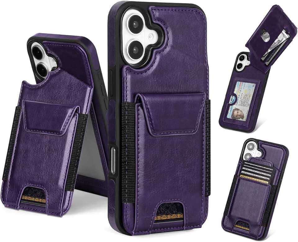 SkyEagle for iPhone 16 Case Wallet with Card Holder,Dark Purple