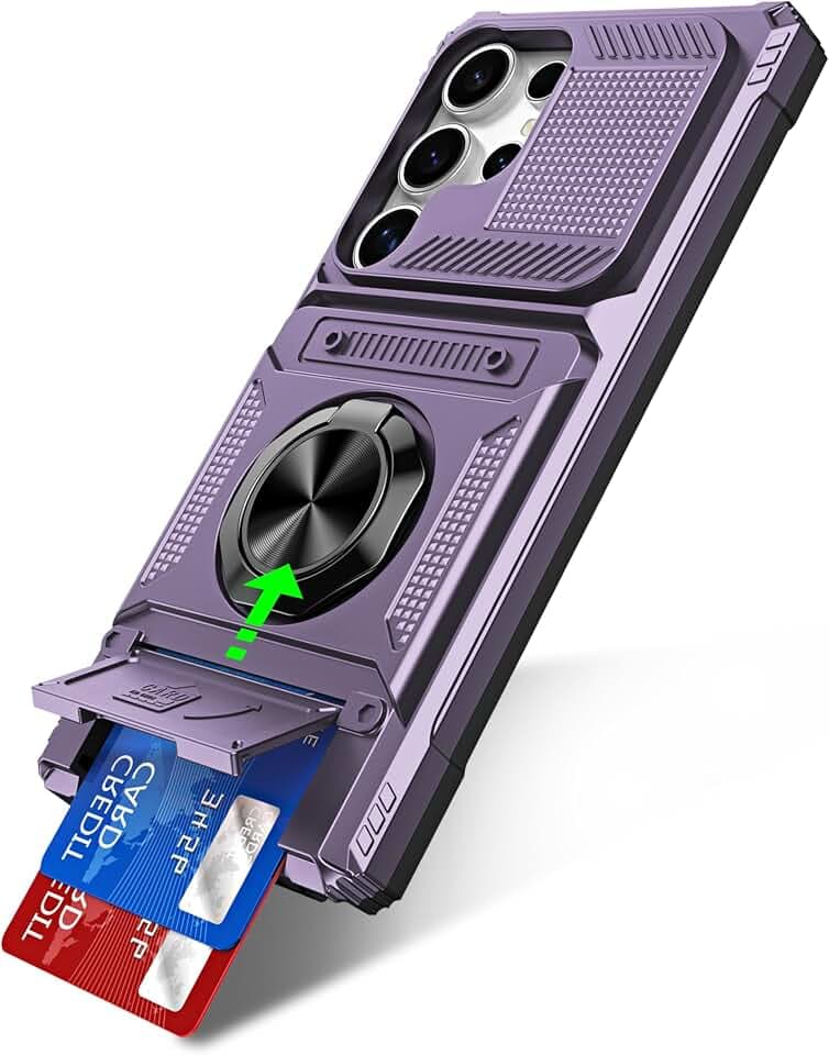 für Samsung Galaxy S23 Ultra Hülle mit Ring Stand & Kartenfach [mit Schutzfolie] Wallet Case, Sturz- und stoßsichere, Militärschutz robuste Schutzhülle für Samsung S23 Ultra 5G