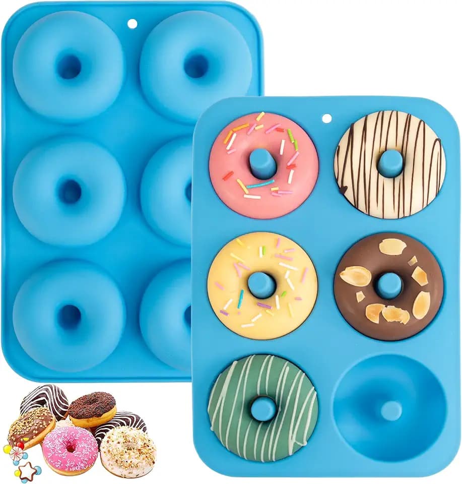 Aichoof Non-Stick Silicone Donut Pan Set of 2, BPA-Free, Easy Release(Blue)