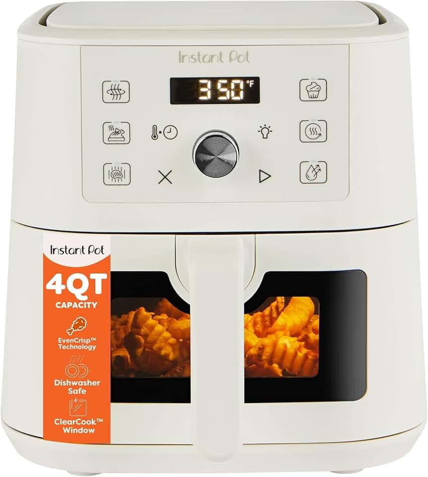 Instant Pot 4Qt VORTEX 6-in-1 Mini Air Fryer, Custom Program Options, Air Fry, Broil, Roast, Dehydrate, Bake, Reheat, Sea Salt, 4 Quarts