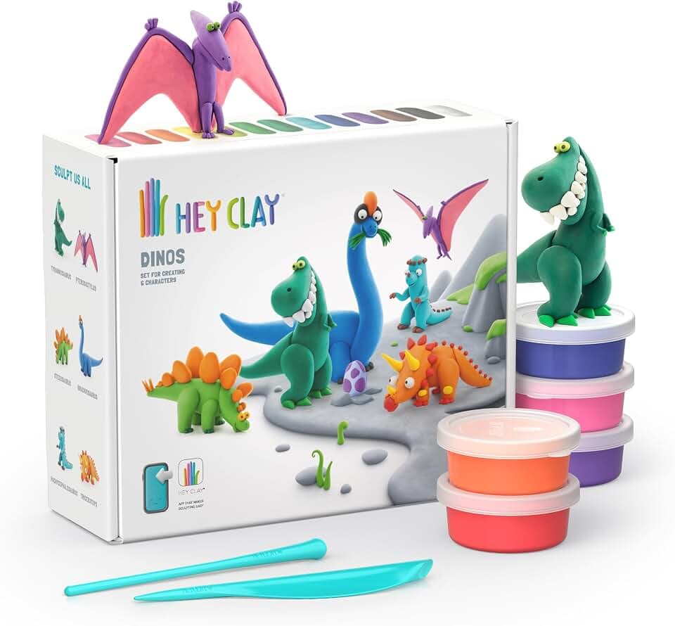 Hey Clay Dinos Set - Knete Modellierset für Kinder, Lufttrocknend