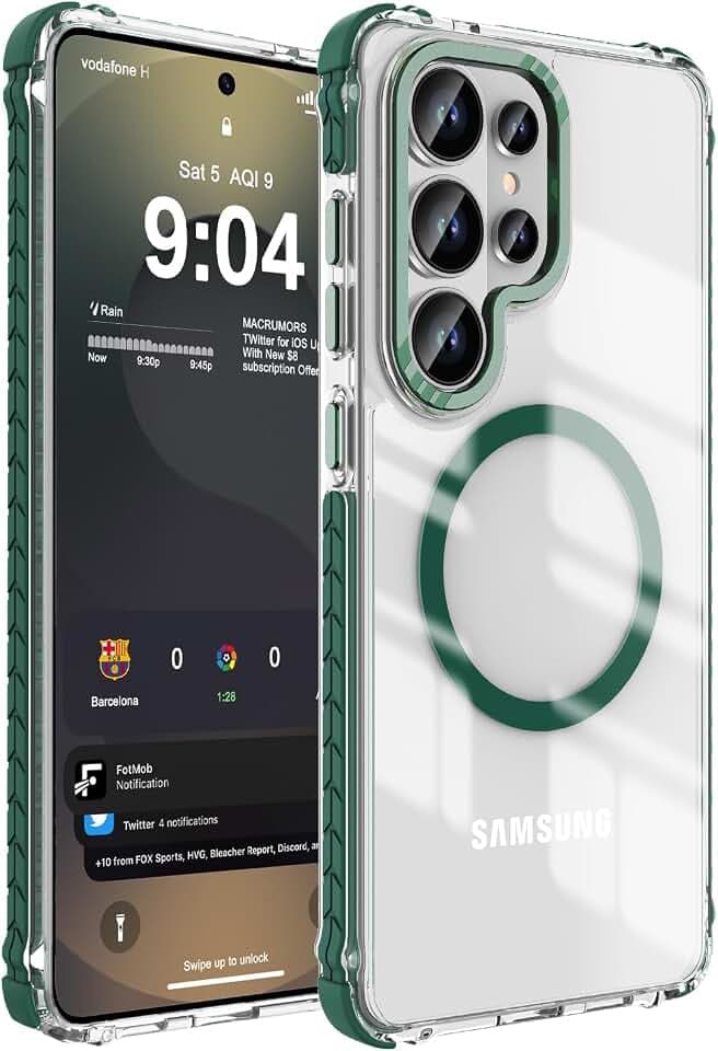 DEERLAMN Strong Magnetic Case for Samsung Galaxy S26 Ultra, Clear+Green