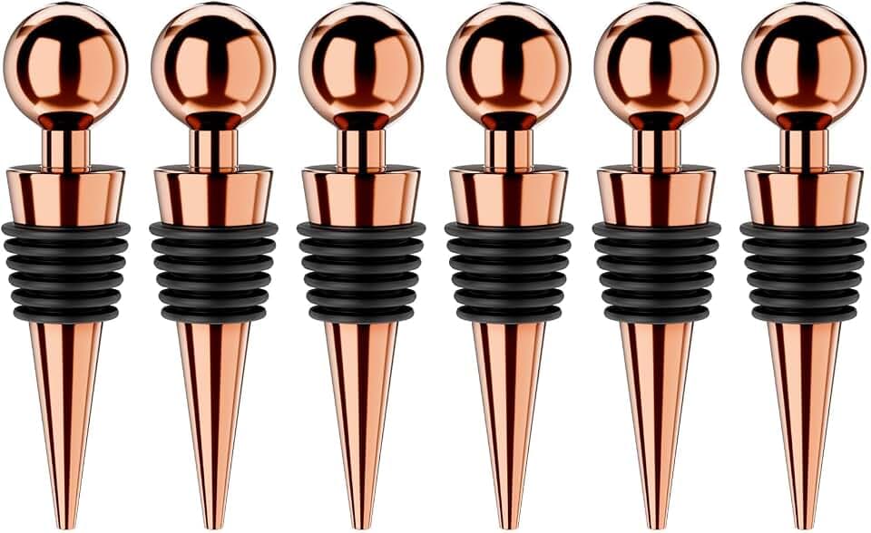 Wine Stoppers for Wine Bottles 6Pcs Vacuum Wine Bottle Stopper with Silicone Reusable Wine Corks, Leak proof Keep Fresh Suitable for Standard (Goldrose, 6 Pack)