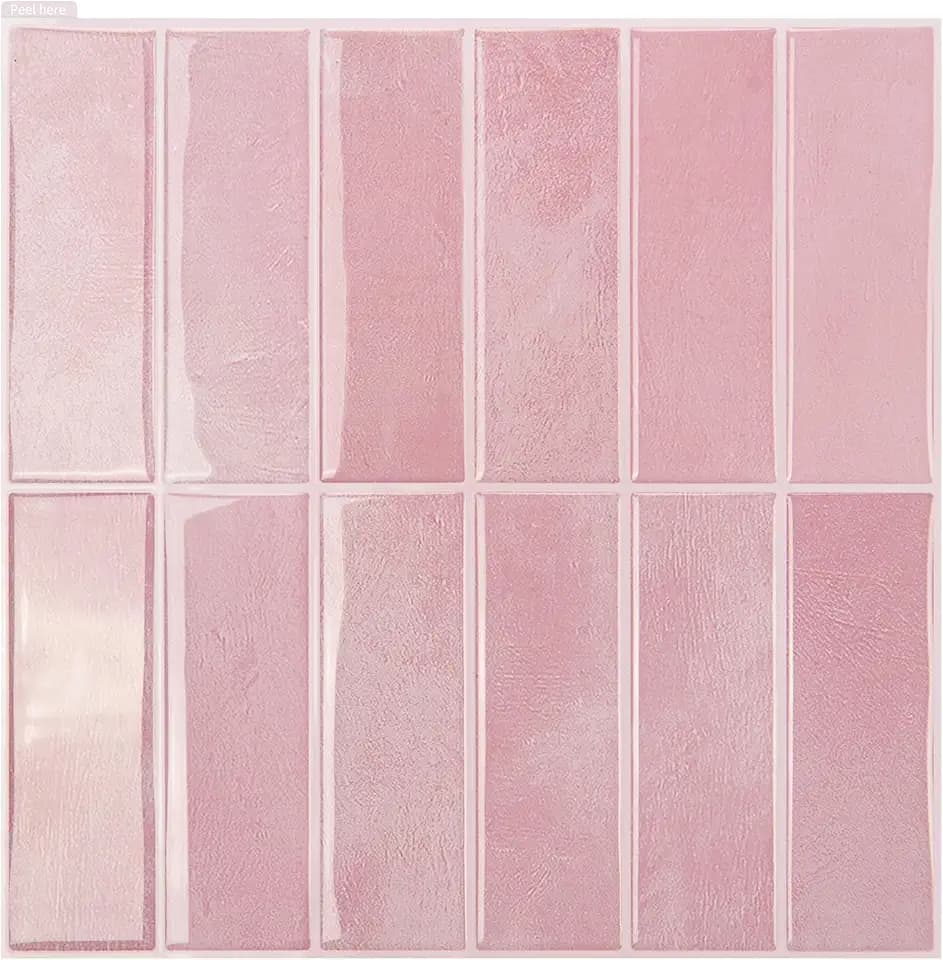 Art3d Fliesenaufkleber Klebefliesen Fliesenfolie Rosa 30,5 x 30,5 cm
