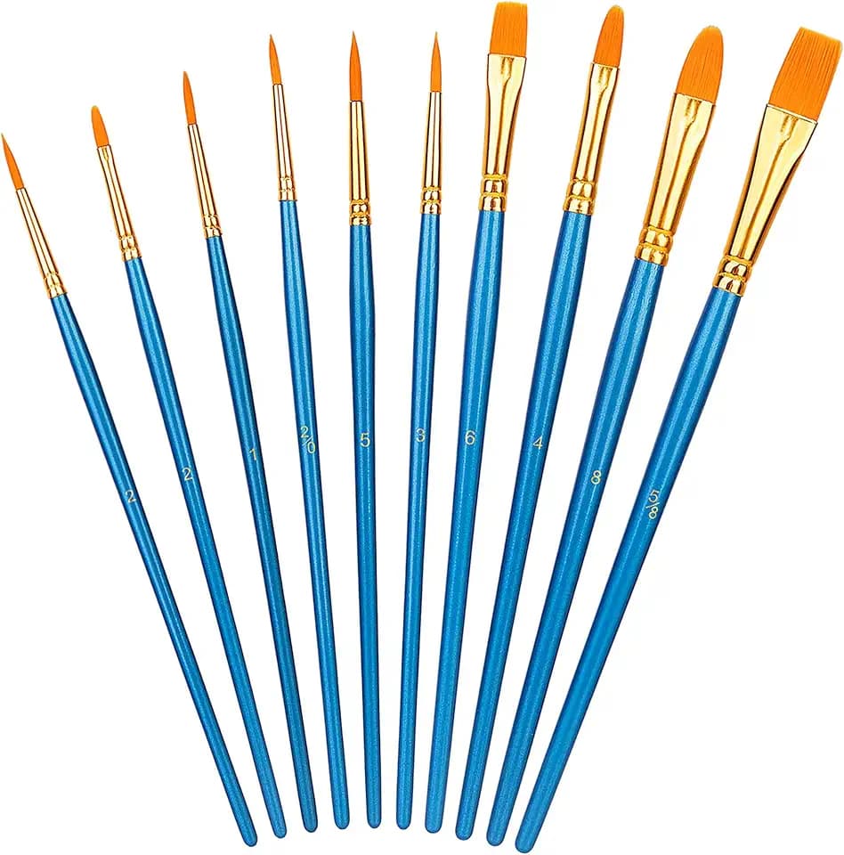 Amazon Basics Künstlerpinsel im Set, 10Stück verschiedene Größen für Künstler, Erwachsene und Kinder, Blau, 1 Packung